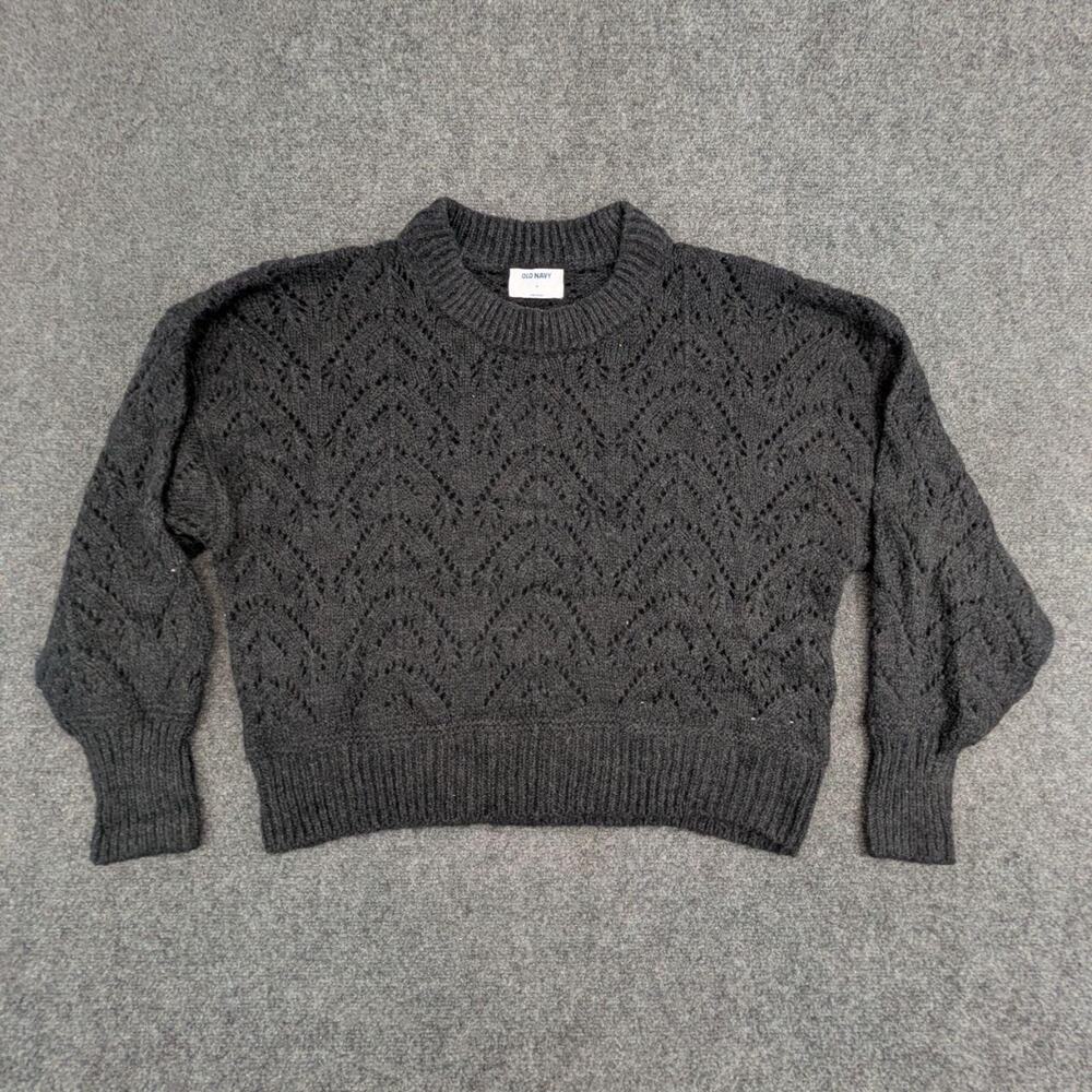 Old Navy Sweater Womens M Charcoal Grey Patterned Knit Ribbed Cuff Pullover Top
